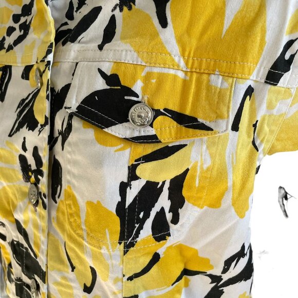 Womens Denim Floral Jacket Stretch Yellow Black Size 8 u - Picture 4 of 12